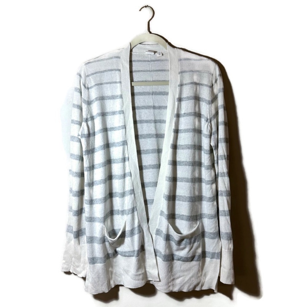 Gap White and Gray Striped Open Front Cardigan Size Medium